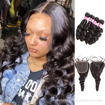 Free Sample Wholesale Price Real Unprocessed Raw Virgin Brazilian Hair Loose Wave Bundles with Frontal Closure in China